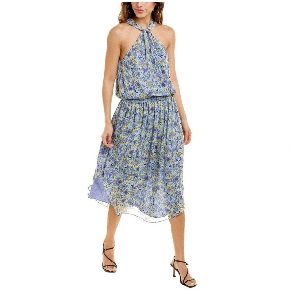 RAMY BROOK Midi Dress MEDIUM Multi Color Daisy Kent Floral Halter Smocked‎ Waist
